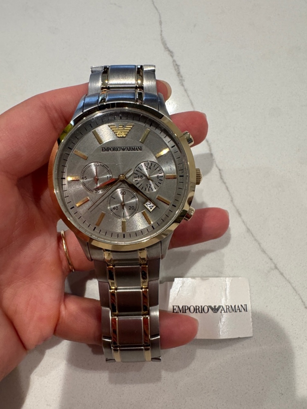 Emporio Armani Two-Tone Silver and Gold Chronograph Watch